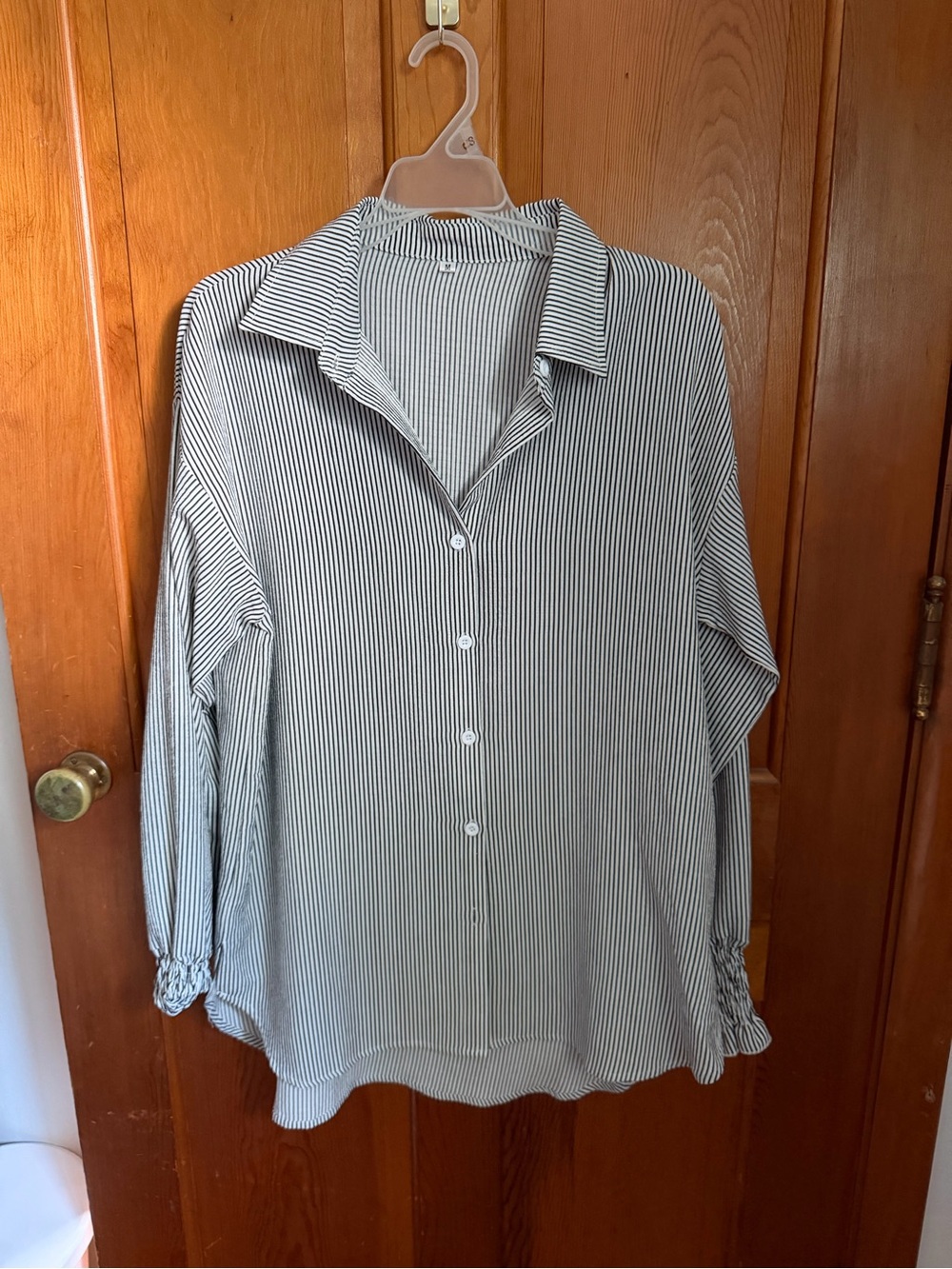 Relaxed Stripe Button-Front Blouse - Black & White